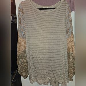 Floral Sleeve Striped Blouse